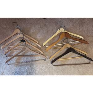 Vintage Variety Lot Of 8 Wooden Suit Hangers Coat & Pants Natural Wood 18”